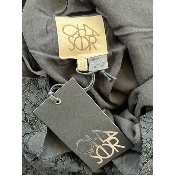 NWT! Chaser Black Floral Lace Scallop Hem Strappy Slip Dress Medium - Picture 3 of 9